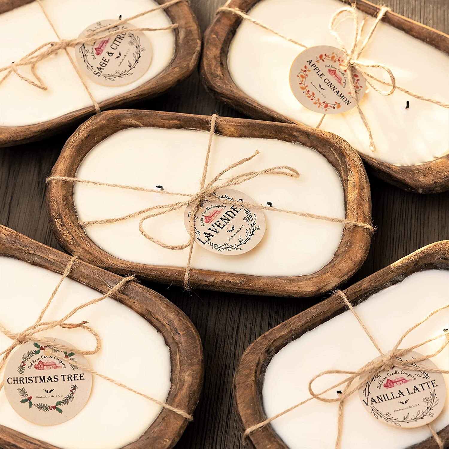 Red Barn Candle Company Wood Dough Bowl Candles 100 Natural Soy Wax