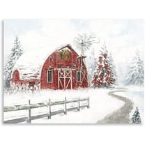 Red Barn Canvas Wall Art: Christmas Rustic Red Barn Bathroom Decor Winter Old Barn Pictures Barn Wall Art Framed for Farmhouse Bedroom Ready to Hang (12"x15"x1 Panel)