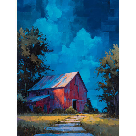 Red Barn Landscape Oil Painting Canvas Print Wall Art for Living Room Bedroom Farmhouse
