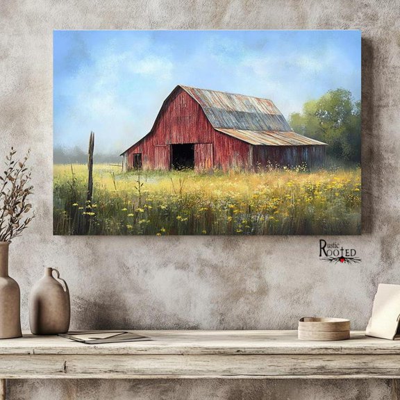 Red Barn Landscape Rustic Farmhouse Wall Art design 2 Unframed Paper Print