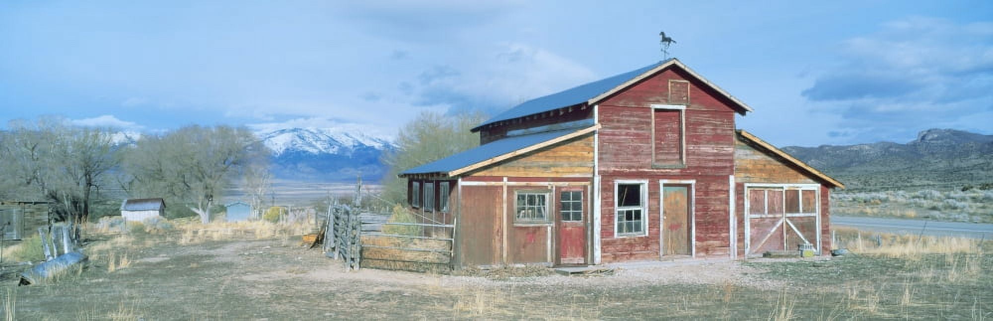 Red Barn Route 50 Nevada Canvas Art - Panoramic Images (27 x 9)