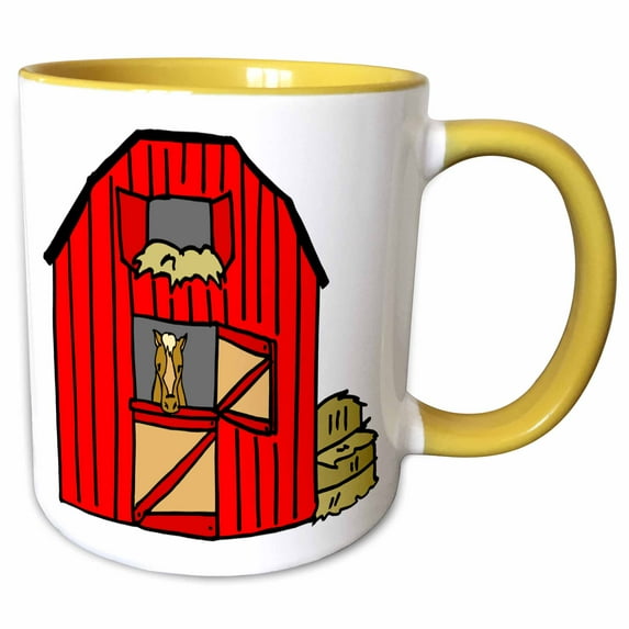 3drose, Red Barn Scene, 11oz Two-tone Yellow Mug