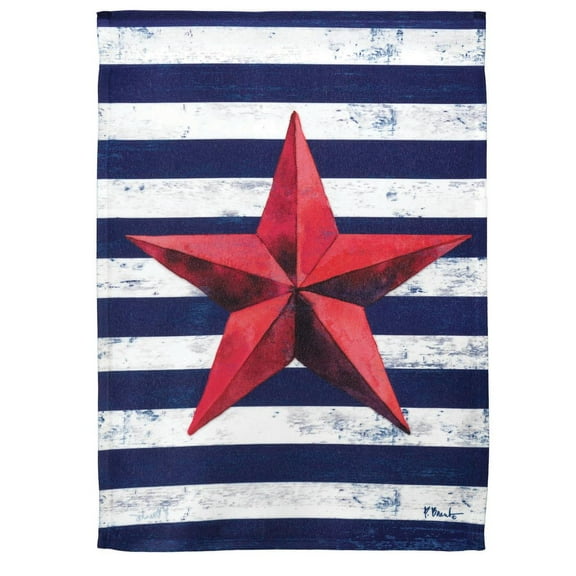 Red Barn Star Navy Striped 8 x 8 Large Polyester Outdoor Hanging Garden Flag