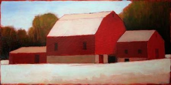 Red Barn Times Three Canvas Art - Tracy Helgeson (24 x 48)