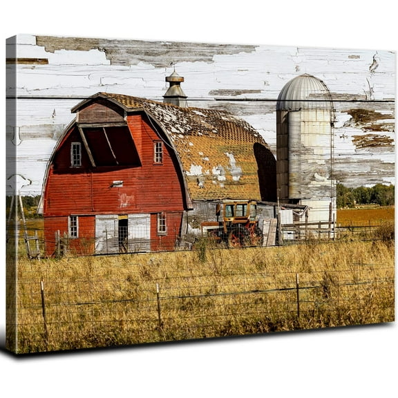 Red Barn Wall Art Farmhouse Country Kitchen Decor Rustic Red Old Barn Pictures Farm Landscape Canvas Prints Vintage Country Scenery Painting Artwork for Living Room Bathroom Home Decorations 12x16"