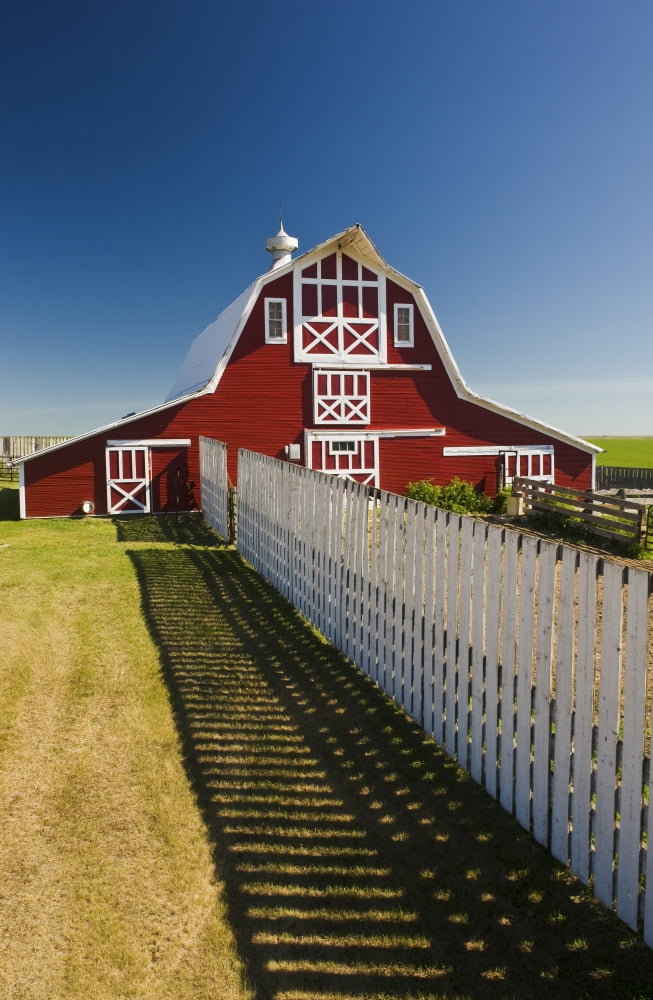 Red Barn With Fence Near Lake Alma Saskatchewan Canvas Art - Dave Reede Design Pics (11 x 18)