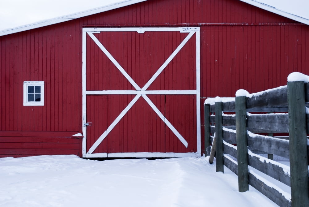 Red Barn With Snow Canvas Art - Philippe Widling Design Pics (17 x 11)