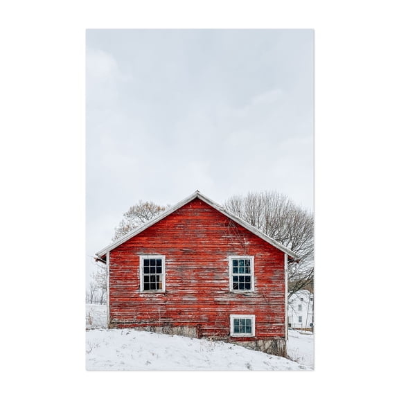 Red Barn in Snow 01 - Glen Rock Pennsylvania Photography Barn Rustic Farmhouse Winter Rural Snow Architecture Unframed Wall Art Print 4 x 6 inches