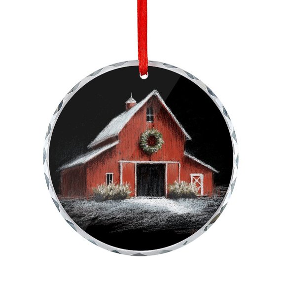Red Barn with Snow Xmas Ornament Famer Christmas Ornament Round Glass Hanging Ornaments for Holiday Decoration