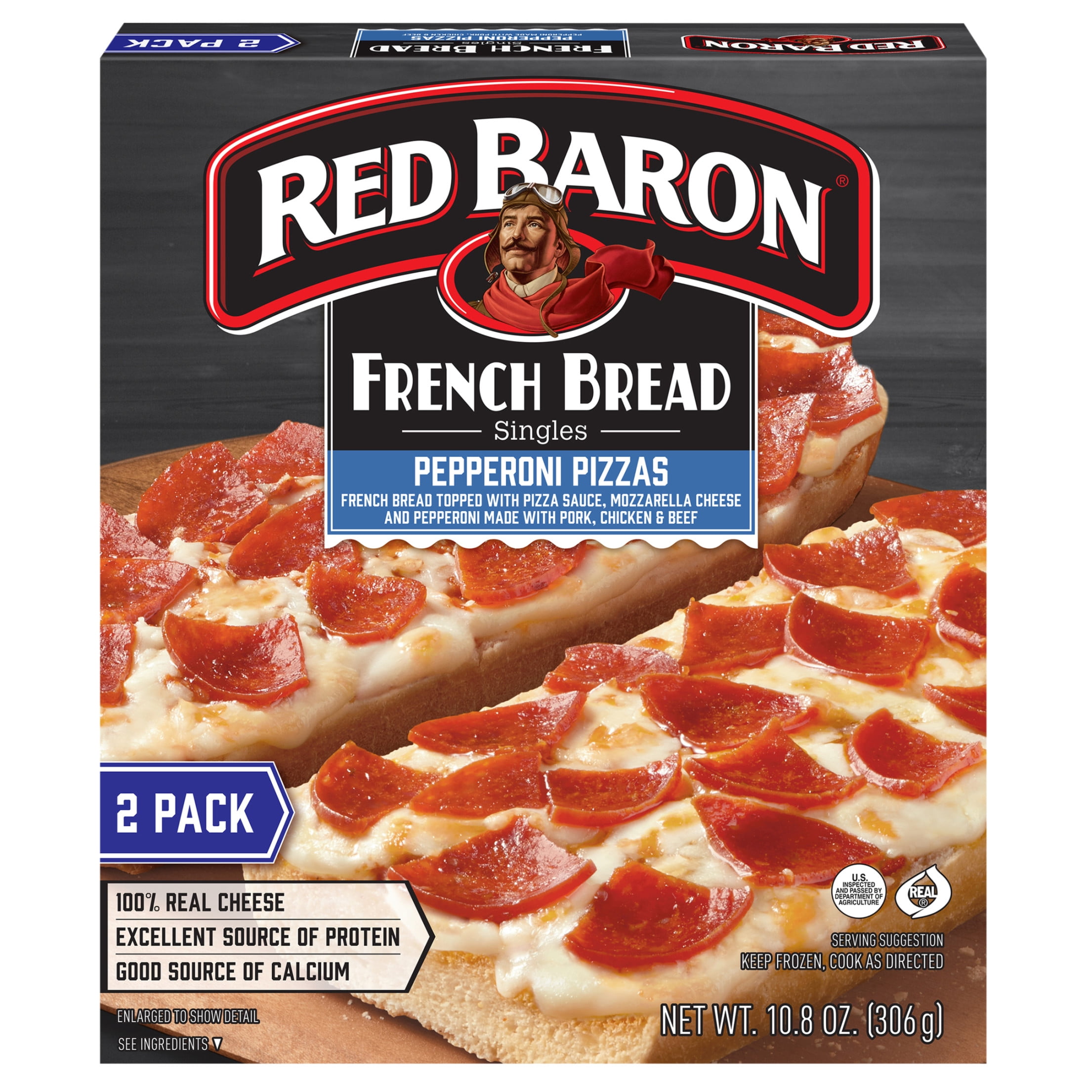 Red Baron Pepperoni French Bread Personal Frozen Pizza, 10.8 oz 2 Pack