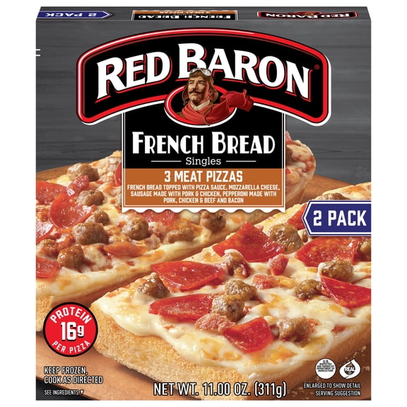 Red Baron 3 Meat French Bread Frozen Personal Pizza, 11.01 oz 2 Pack