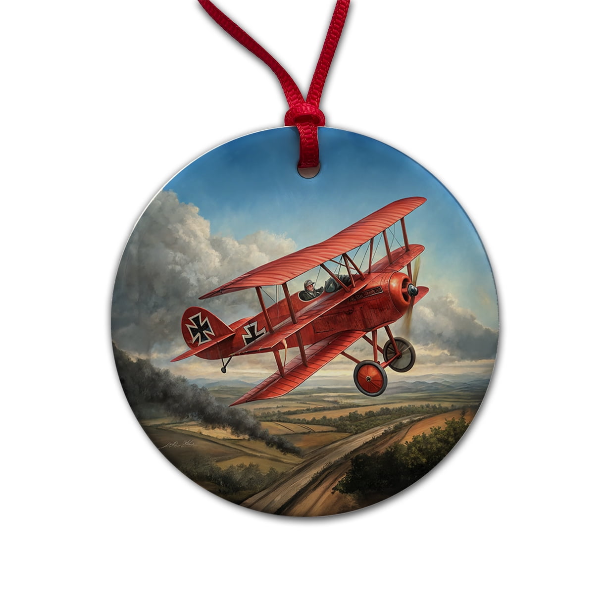 Red Baron's WWI Fokker Triplane Christmas Tree Holiday Round Ceramic ...