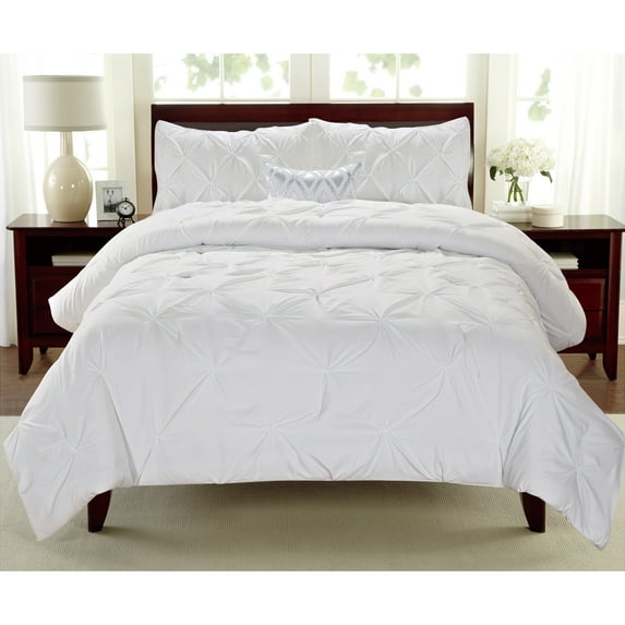 Swift Home Modern Diamond Pintuck Ultra-Soft Microfiber 3-Piece Bedding Comforter Set White King