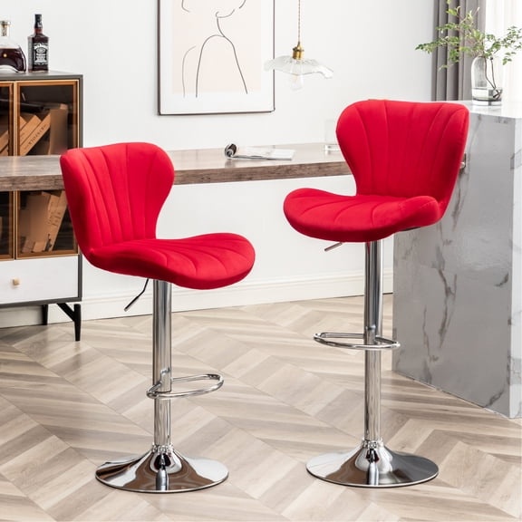 Red Barstool Set | Low-Back and Contemporary Style for Home Use | Wavy Seat Silhouette and Vertical Lines | Offer Comfort and Style, 2 in a Set