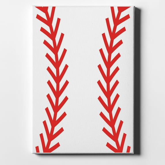 Red Baseball Stitching - 8" x 10" - Decorative Canvas Wall Art - White Edge - 5/8" Gallery Wrapped