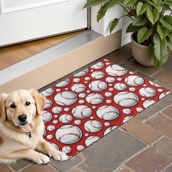 Red Baseballs Pattern Door Rugs,Washable Non Slip Door Mats Indoor,Decorative Door Mats,Entry Mat Indoor for Entrance,Bedroom,Kitchen,Bathroom,16"x24"