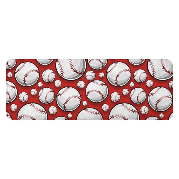 Red Baseballs Pattern Kitchen Rug Mat,Kitchen Runner Rugs Non Skid Washable,Decorative Kitchen Floor Mats for Kitchen,Sink,Laundry,17"x47.2"