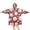 thumbnail image 1 of Red Baseballs Pattern Wearable Oversized Blanket,Wearable Blanket Hoodie for Adults,Cozy Hooded Blankets with Super Pockets,Super Warm Fuzzy Pullover for Women & Men, 1 of 6