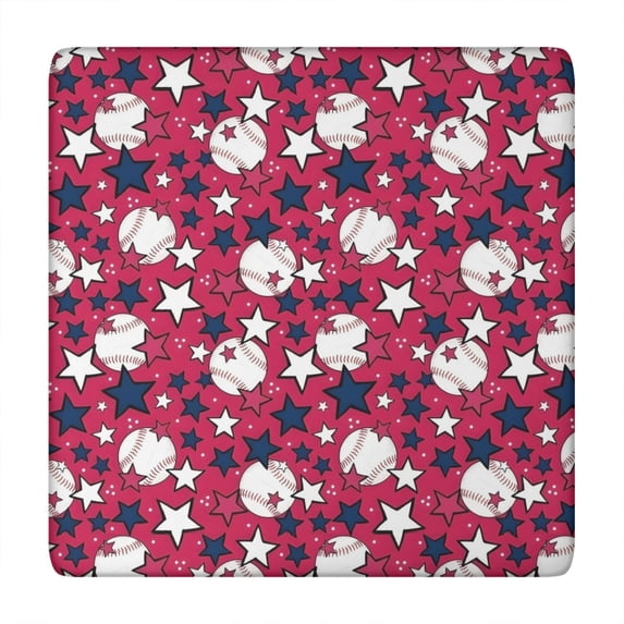 Red Baseballs and Stars Pattern Square Fitted Tablecloth with Elastic Edge,Square Table Cover,Washable Elastic Table Cover for Home Kitchen Party Decor 34"x34"
