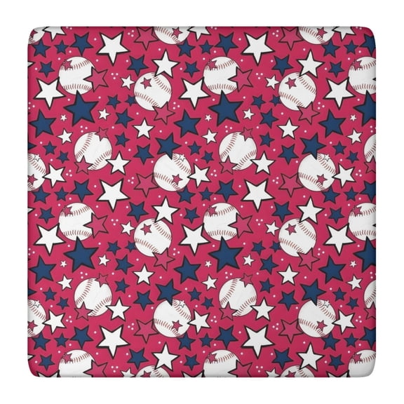 Red Baseballs and Stars Pattern Square Fitted Tablecloth with Elastic Edge,Square Table Cover,Washable Elastic Table Cover for Home Kitchen Party Decor 36"x36"