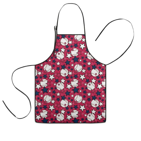Red Baseballs and Stars Pattern Kids Aprons for Girls and Boys,Adjustable Neck Strap Toddler Aprons for Kids Cooking Baking