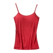 Red Basic Tops for Woman, Sleeveless Undershirt for Women, Modal Women Tops, Bras Top for Women Tank Tops Adjustable Strap Basic Solid Camisole Sexy V Neck With Built In Padded Bra Vest