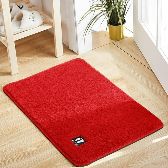 Red Bath Rug 24"x17" Welcome Mats Outdoor Indoor Non-Slip Doormat with Rubber Backing，Washable Bath Rugs for Bathroom，Shower Floor，Kitchen Floor