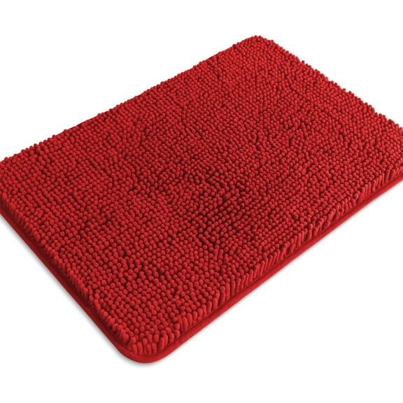 Red Bathroom Rugs  Absorbent and Washable Bath Mat, Non-Slip, Thick Soft Chenille Bath Rugs for Bathroom Floor, Shower, Sink - 17" x 24"