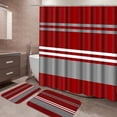 thumbnail image 1 of Red Bathroom Set with Shower Curtain and Rugs and Accessories, Burgundy Stripes Grey Shower Curtain Set, Modern Boho Bathroom Decor 3 Pcs, 1 of 8