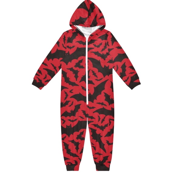 Red Bats Halloween One Piece Pajamas Soft Jumpsuit Cozy Sleep and Play Romper Zipper and Pockets 13-14Y