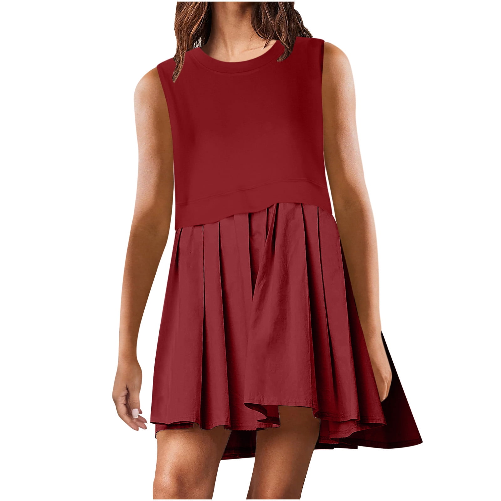 TrendAura Cotton Plaid Midi Dress For Women, Relaxed Fit, Breathable Summer Wear, Red main image 0