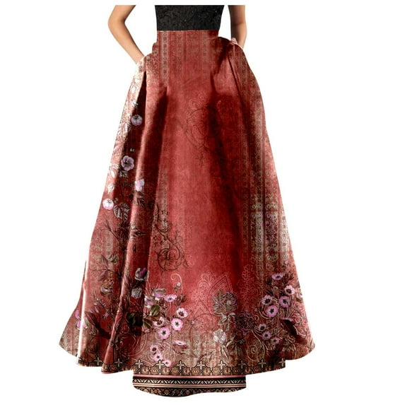 Red Beach Formal Date Night Evening Happy Festival Gift Skirt for Women Floral Graphic Maxi Long Loose Fit Vintage Hawaiian High Cut Skort Women 2025 XL