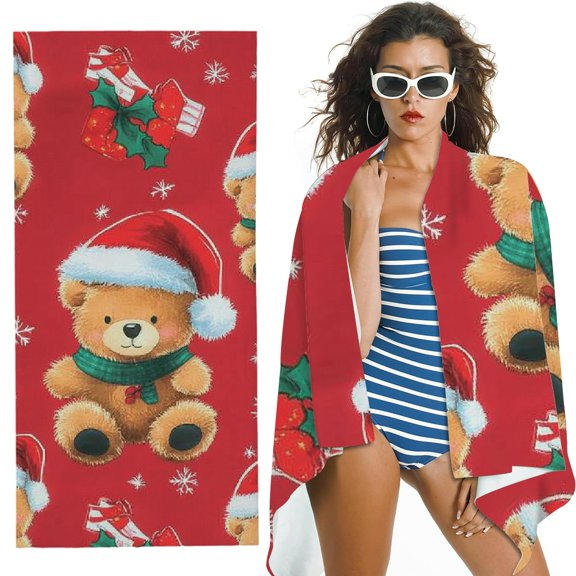 Red Beach Towel Camping, Picnic, Yoga Gym Sports Bear Doll with Hat
