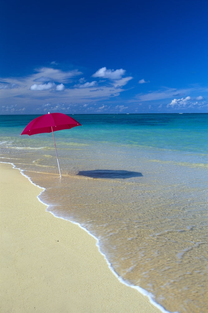 Red Beach Umbrella In Shoreline Waters Clear Turquoise Water B1455 Canvas Art - Dana Edmunds Design Pics (12 x 19)