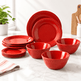Ruby Ware Warehouse Red Beaded Dinnerware Set 12 Pieces Lightweight Unbreakable Dishes for ...