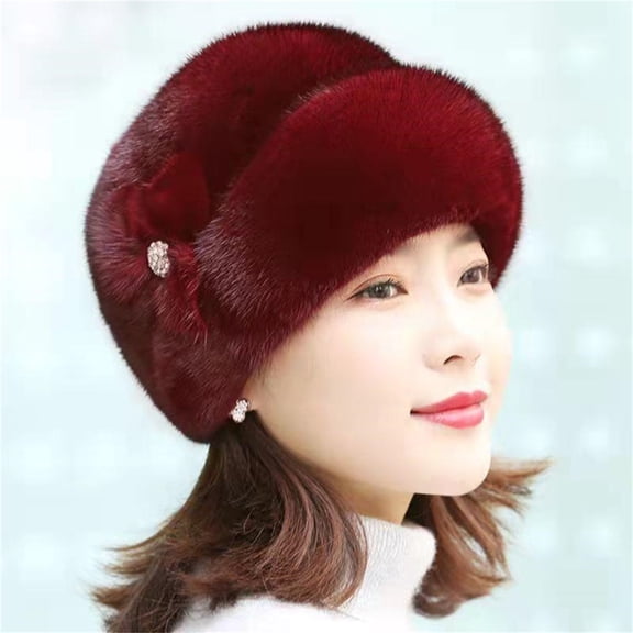 Red Beanie Under $5, Aetherz Winter Faux Mink Fur Hat Thermal Windproof Warm Ladies' Fashion Hooded Earflap Cap Wine Universal Size