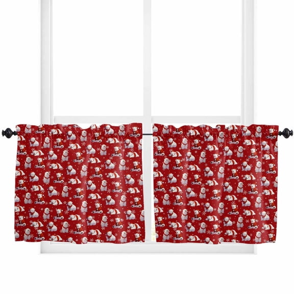 Red Bear Christmas Kitchen Curtain 2 Panels Tiers Curtains 36 Inch Length, Winter Xmas Snowflake Curtains Rod Pocket Curtains Window Drapes Treatment Window Cafe Curtains