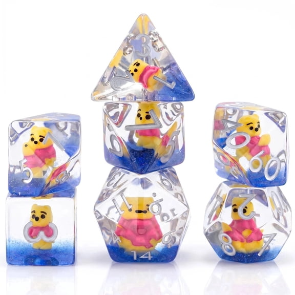 Red Bear Polyhedral Dice Set – Transparent Resin 7-Piece RPG DND MTG Dice for Tabletop Gaming & Collectors