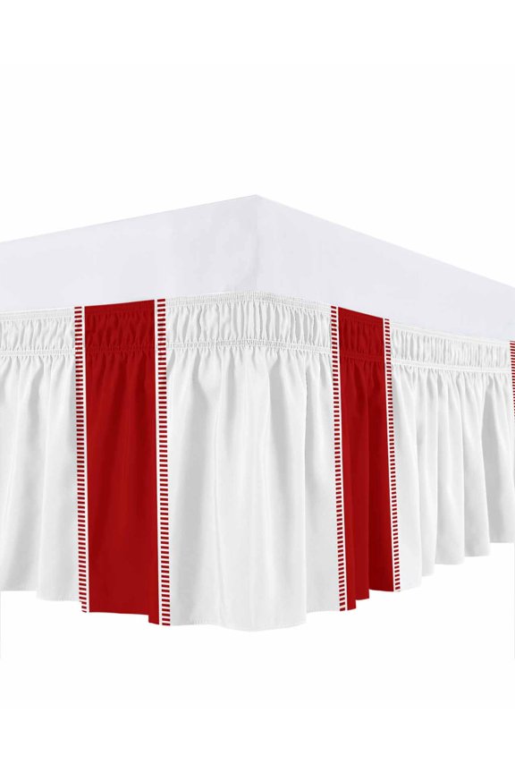 Red Bed Skirt Queen Size 16 Inch Drop, Stripes Solid Color Wrap Around Dust Ruffle Bedskirts, Wrinkle & Fade Resistant Easy Fit Bedskirt with Adjustable Elastic