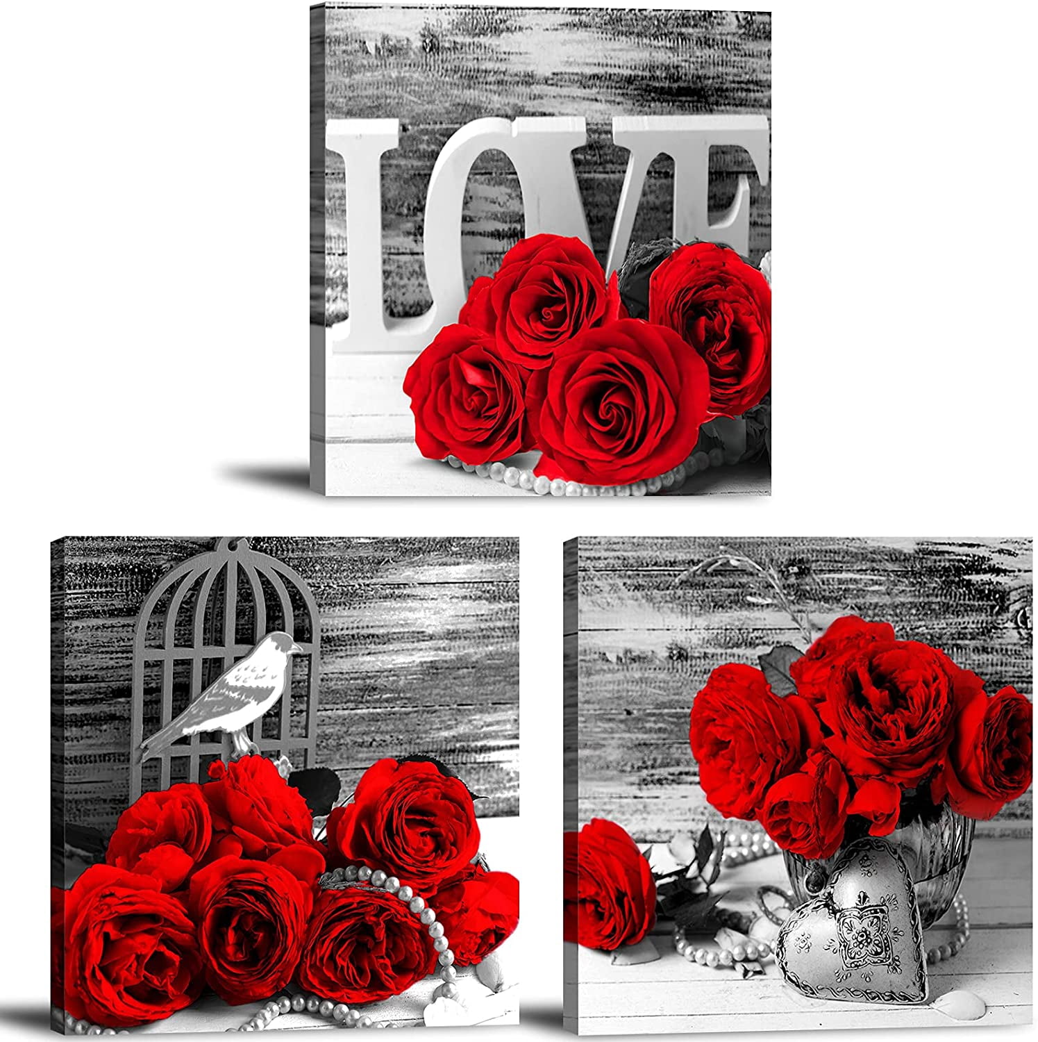 Red Bedroom Wall Decor for Couples Black and White Flower Wall Art Rose ...