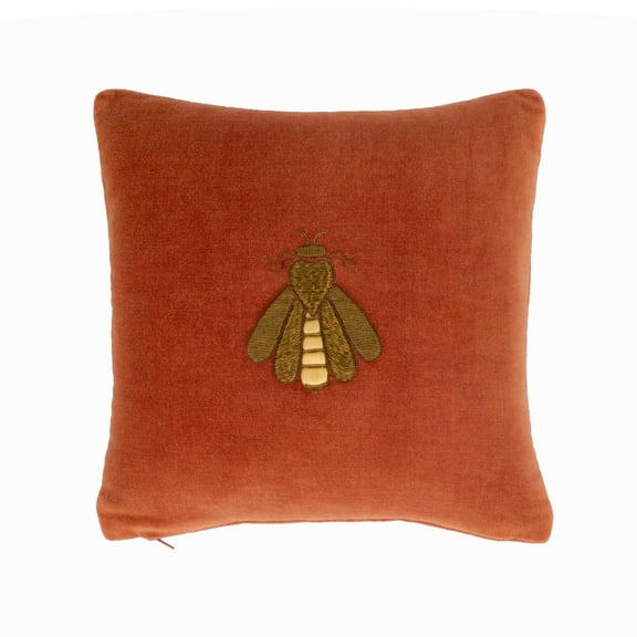 Red Bee Silk Velvet Throw Pillow, 12" X 12"