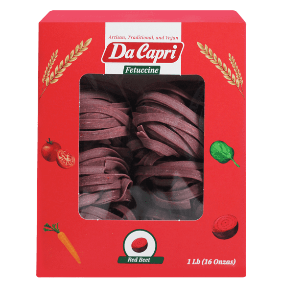 Red Beet Fettuccine (Pack Of 2) | Artisanal Homemade Italian Style Pasta Da Capri | 100% Natural & Plant-Based | Natural Veggies 16 Oz |Vegan & Healthy | Easy to make & Fast Cooking
