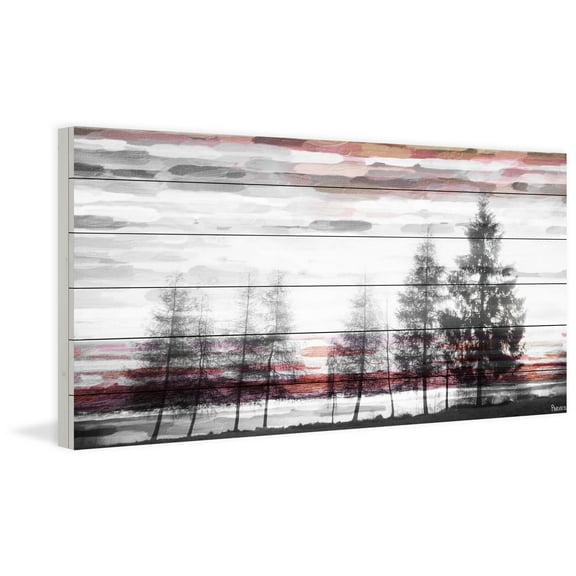 "Red Behind the Trees" Painting Print on White Wood