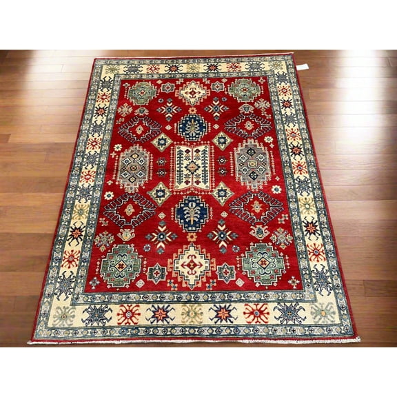 Red/Beige 5X7 Kazak Handmade Wool Rug # 13614