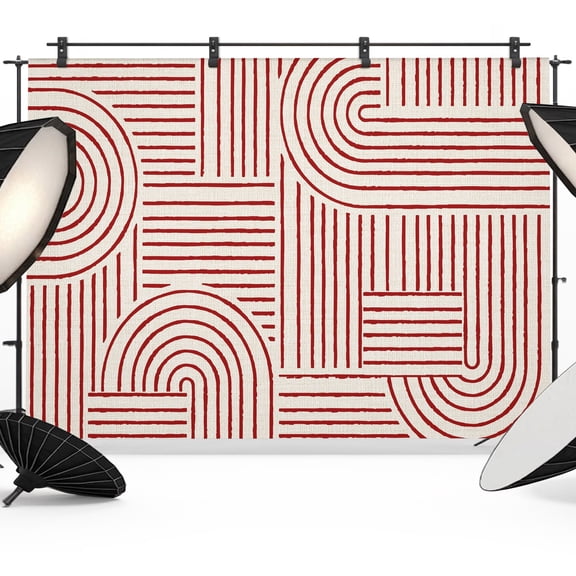 Red Beige Arches Backdrops for Photography, Abstract Modern Minimalist Curves Line Geometric Fabric Photo Background Sturdy Studio Props for Photo Studio, Video Recording, Booth & Photoshoot 7x5ft