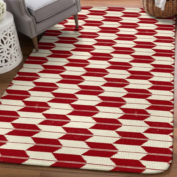 Red Beige Arrow Area Rugs for Living Room 5x7, Abstract Japanese Red Beige Arrow Washable Area Rug with Non Slip Backing, Stain Resist Linen Carpet for Bedroom, Dining Room, Entryway, Entrance