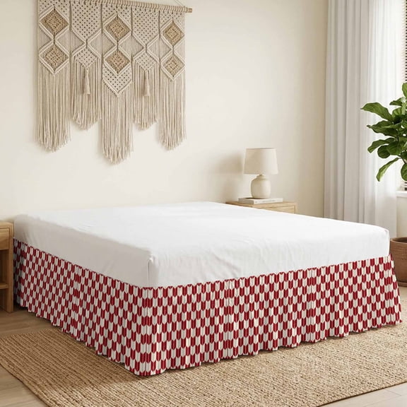 Red Beige Arrow Bed Skirt Bed Skirts California King Size 18 Inch Drop, Abstract Japanese Red Beige Arrow Wrap Around Dust Ruffle Bedskirt with Adjustable Elastic Belt for California King Size Beds