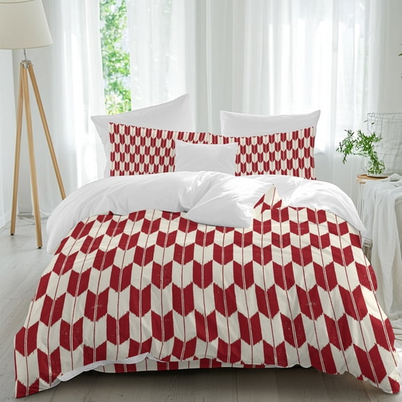 Red Beige Arrow Comforter Set Queen Size, Abstract Japanese Red Beige Arrow Soft Bedding Set for Man Woman, 4 Pieces Duvet Cover Set with Fitted Sheet, 2 Pillowcases