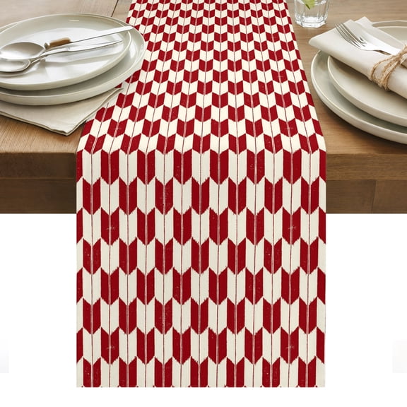 Red Beige Arrow Cotton Linen Table Runner Abstract Japanese Red Beige Arrow Dining Table Runners for Home Decor Party Dining Room Restaurant Kitchen Party 13" x 36"