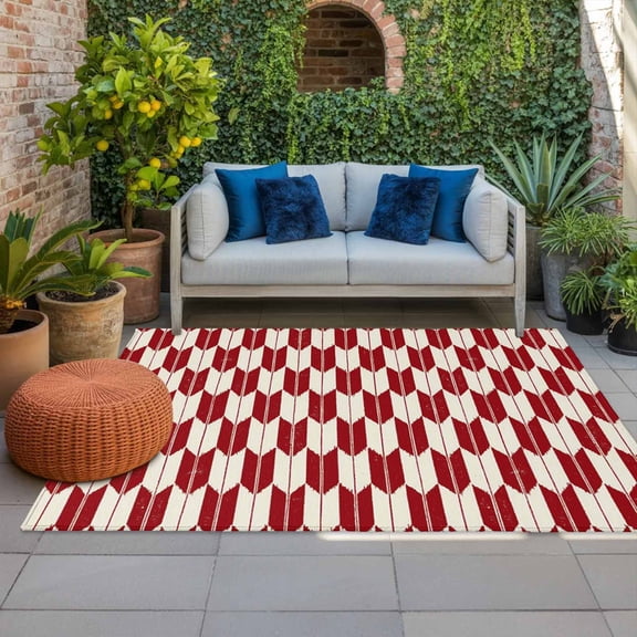 Red Beige Arrow Indoor Outdoor Rugs 4x6 Ft, Abstract Japanese Red Beige Arrow Outdoor Patio Rugs Mat Washable Outside Area Rugs Carpet for Porch Deck RV Camping Pool Balcony Backyard